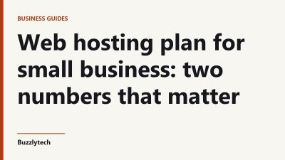 Title card: Web hosting plan for small business: two numbers that matter — Buzzlytech