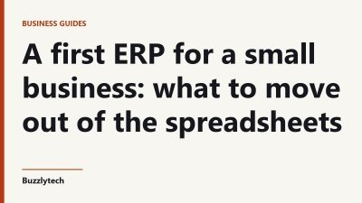 Title card: A first ERP for a small business: what to move out of the spreadsheets — Buzzlytech